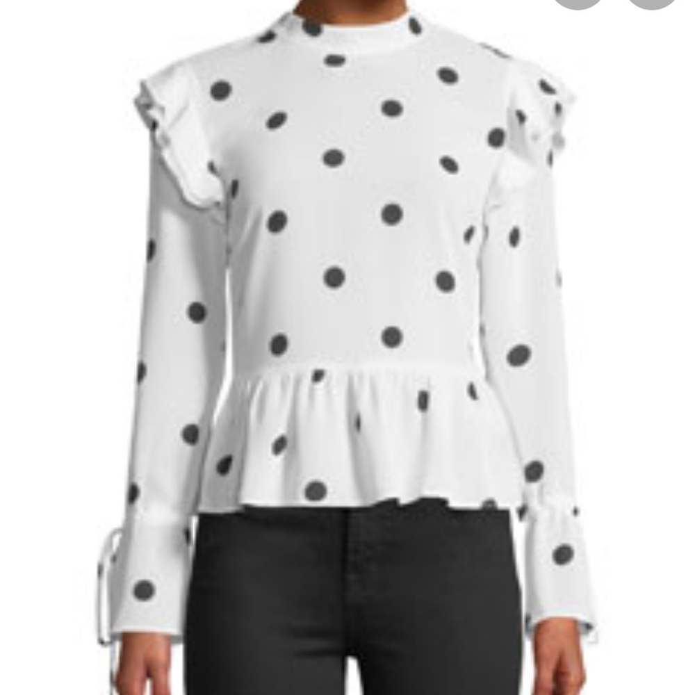Free Generation Polka-Dot Peplum Long-Sleeve Top